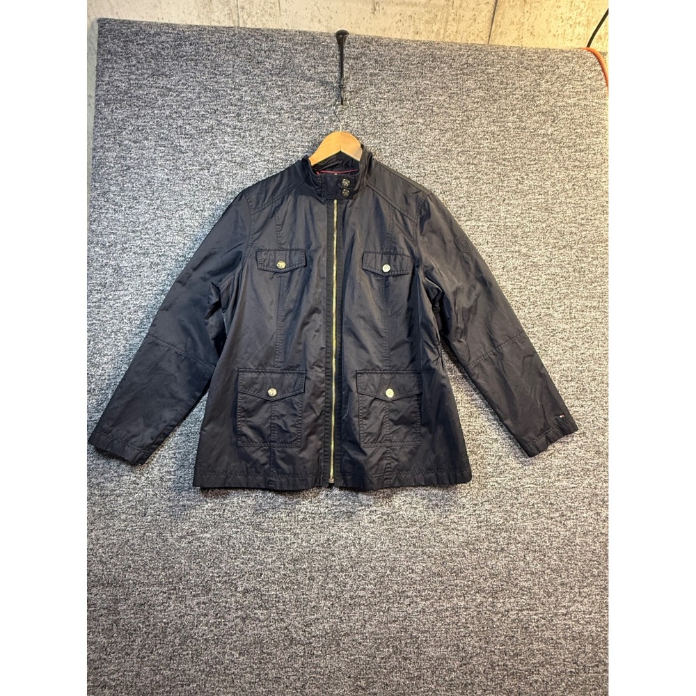 Tommy Hilfiger Womens Navy Blue Cotton Nylon Field Jacket XXL Full Zip Utility